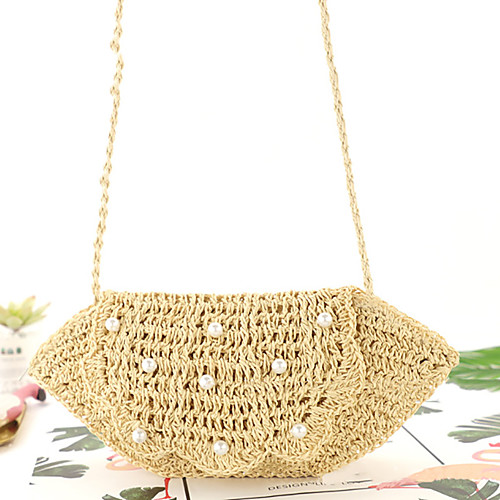 

Women's Pearls / Hollow-out Polyester / Straw Crossbody Bag Solid Color Brown / Beige