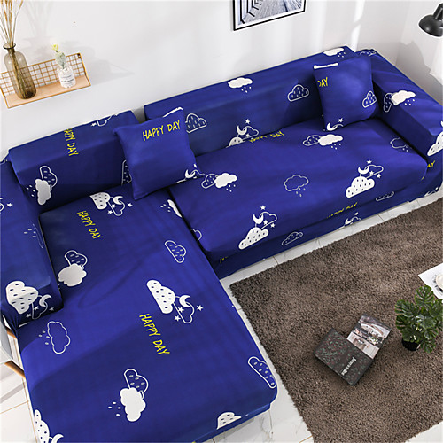 

Cartoon Cloud Print Dustproof All-powerful Slipcovers Stretch L Shape Sofa Cover Super Soft Fabric Couch Cover with One Free Pillow Case