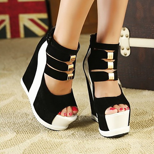 

Women's Sandals Wedge Heel Round Toe PU Summer Red / White
