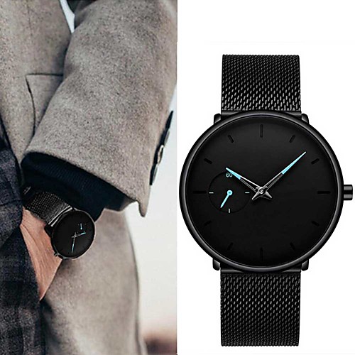 

Men's Steel Band Watches Quartz Stylish Stainless Steel Black 30 m Casual Watch Large Dial Analog Casual Minimalist - Red Blue Black One Year Battery Life