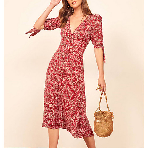 

Women's Red Dress Sheath Floral S M