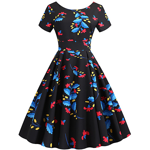 

Women's Black Dress Vintage Style Active Party Daily Swing Print Patchwork Print S M