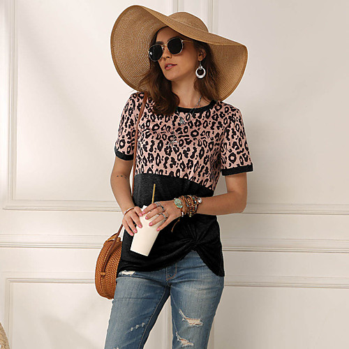 

2020 New Hot Sale Women's Spring And Summer Harajuku Leopard Stitching Short-sleeved Female T-shirt Tops