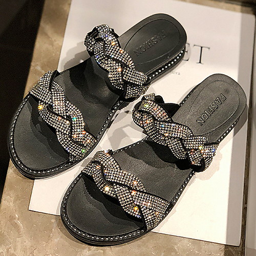 

Women's Slippers & Flip-Flops Flat Heel Round Toe PU Spring & Summer Black
