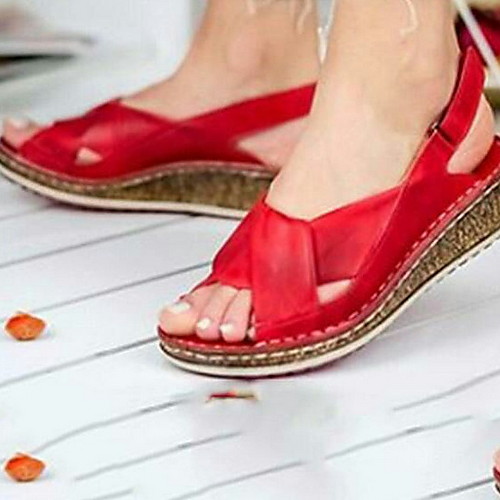 

Women's Sandals Flat Heel Open Toe PU Summer Red / Blue / Brown