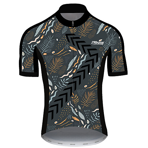 

21Grams Men's Short Sleeve Cycling Jersey Black / Orange Floral Botanical Bike Jersey Top Mountain Bike MTB Road Bike Cycling UV Resistant Breathable Quick Dry Sports Clothing Apparel / Stretchy