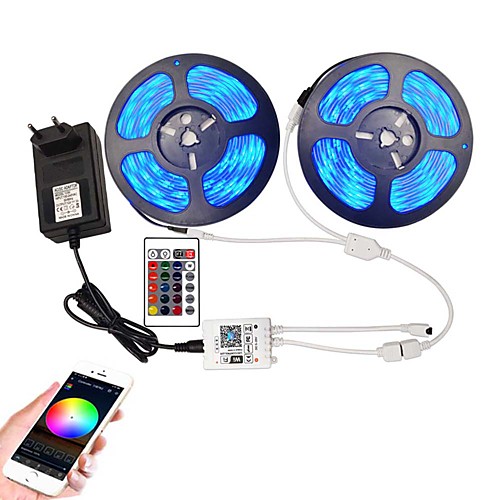 

2x5M Flexible LED Light Strips / RGB Strip Lights / Smart Lights 300 LEDs SMD5050 10mm 1 44Keys Remote Controller / 1 x 12V 3A Adapter 1 set RGB Christmas / New Year's APP Control / Cuttable / Party