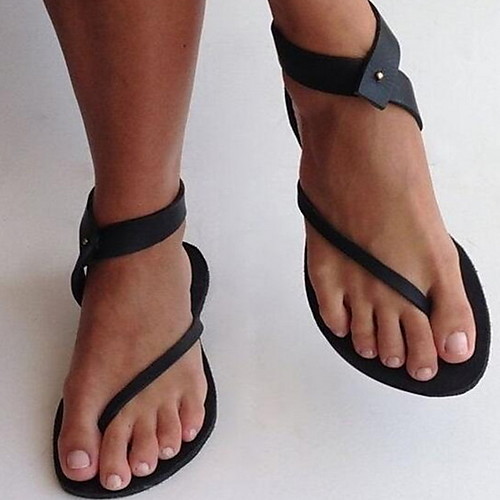 

Women's Sandals Flat Heel Open Toe PU Summer Black