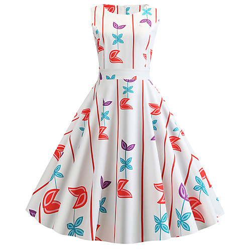 

Women's White Dress Cute Street chic Spring & Summer Party Daily A Line Print Patchwork Print S M