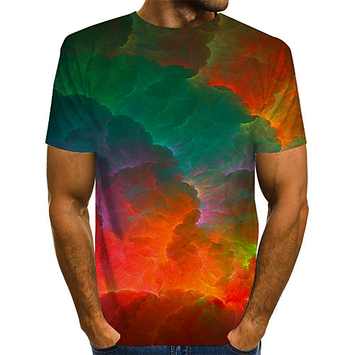 

Men's Daily Weekend Basic / Exaggerated T-shirt - Color Block / Rainbow / Abstract Print Rainbow