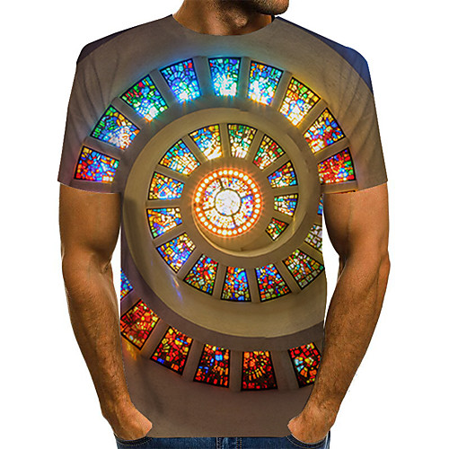 

Men's Daily Weekend Basic / Exaggerated T-shirt - Color Block / Rainbow / Abstract Print Rainbow