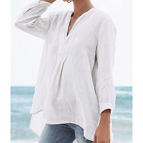 

Women's Daily Cotton Loose T-shirt - Solid Colored Asymmetric V Neck Yellow