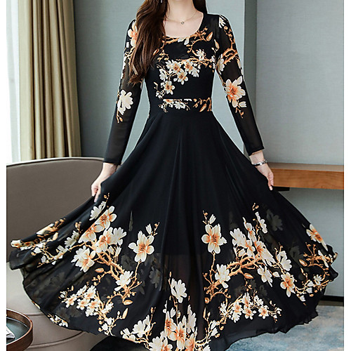 

Women's Swing Dress Maxi long Dress - Long Sleeve Geometric Elegant Black Red Green S M L XL XXL XXXL XXXXL