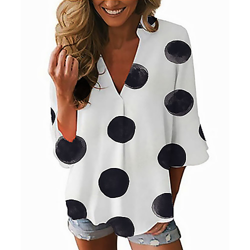 

Women's Daily Blouse - Polka Dot White