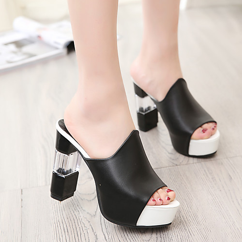 

Women's Heels 2020 Crystal Heel Open Toe Faux Leather Casual / Minimalism Summer Red / White / Black