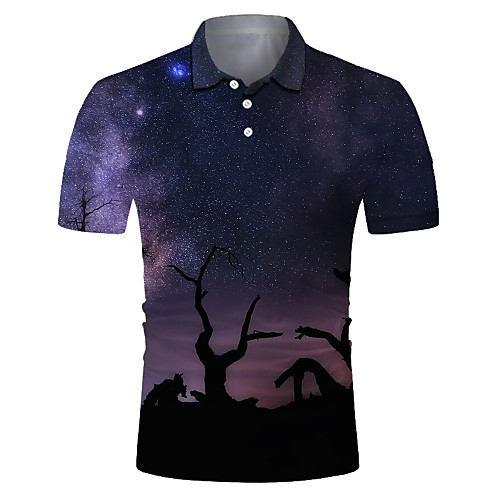 

Men's Club Weekend Rock / Exaggerated Polo - Galaxy / 3D / Scenery Print Navy Blue