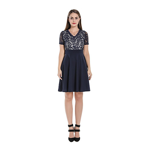 

Women's Navy Blue Dress A Line Solid Color S M