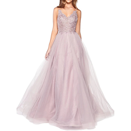 

A-Line Spaghetti Strap Floor Length Tulle Minimalist / Pink Engagement / Prom Dress with Tier 2020