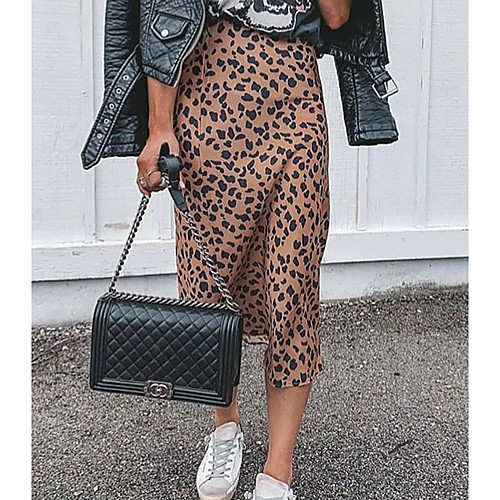 

Women's Birthday / Daily Wear Street chic A Line Skirts - Leopard Chiffon / Print Camel S M L