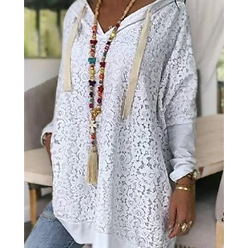 

Women's Daily Blouse Lace / Oversize / Eyelet V Neck White