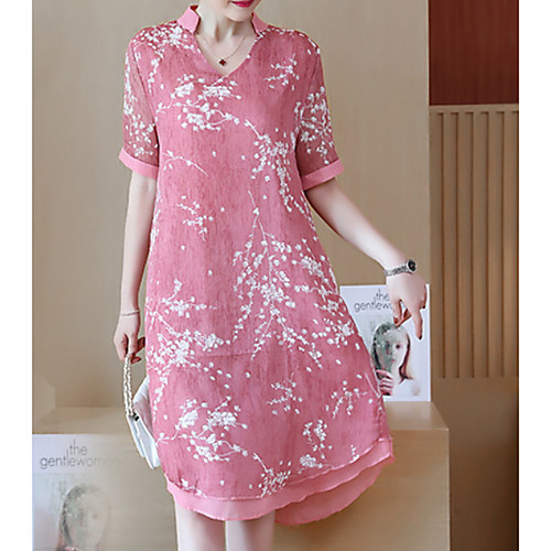 

Women's Blushing Pink Blue Dress A Line Print L XL