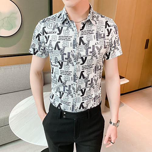 

Men's Going out Weekend Elegant / Rock Shirt - Geometric White
