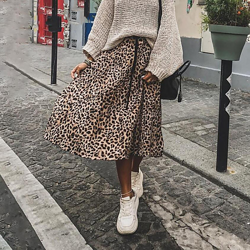 

Women's Daily Wear / Vacation Basic A Line Skirts - Leopard Drawstring Brown S M L