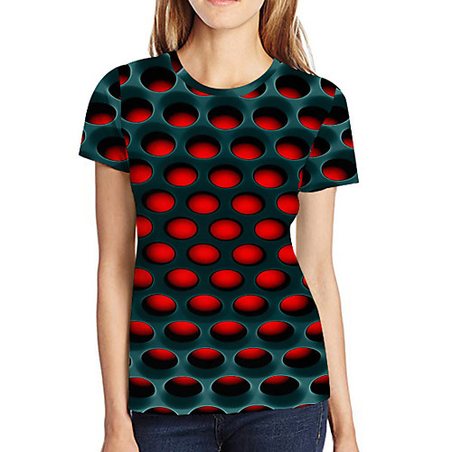 

Women's Plus Size T-shirt - Geometric / 3D / Graphic Print Red