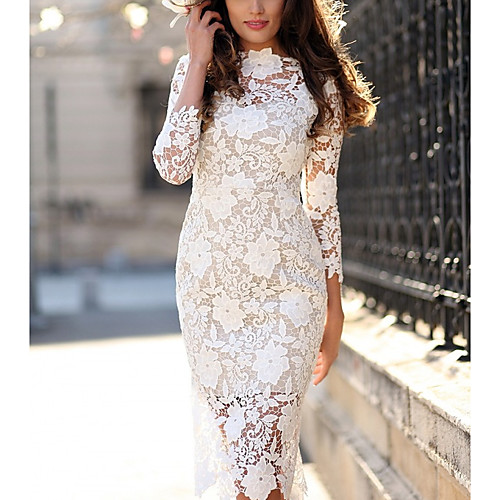 

Women's White Dress Lace Floral S M