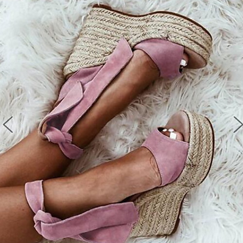 

Women's Sandals Wedge Heel Round Toe Nylon Summer Pink / Black / Beige