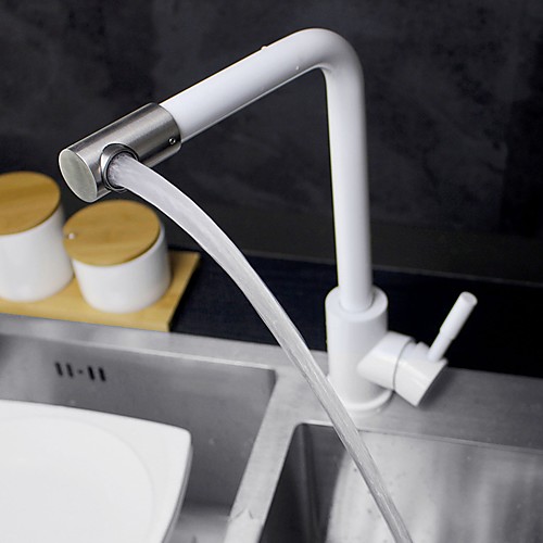 

360 Rotate Single-Handle Kitchen Faucet Lead-free 304 Stainless Steel Brushed Nickel Matt Black White Mixer Tap Sink Faucet T15