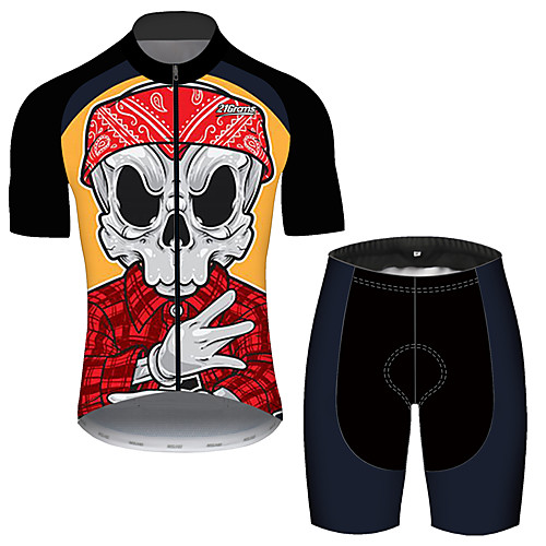 

21Grams Men's Short Sleeve Cycling Jersey with Shorts Black / Red Plaid / Checkered Skull Bike Clothing Suit UV Resistant Breathable 3D Pad Quick Dry Reflective Strips Sports Plaid / Checkered