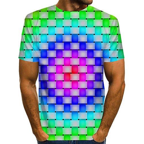 

Men's Daily Going out Street chic / Exaggerated T-shirt - Geometric / 3D / Graphic Pleated / Print Rainbow