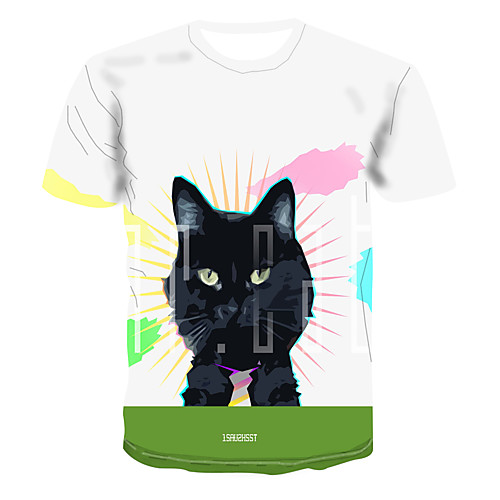 

Men's Club Weekend Street chic / Punk & Gothic T-shirt - Color Block / 3D / Animal Cat, Print White