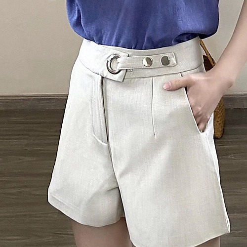 

Women's Basic Shorts Pants - Solid Colored Khaki Black Beige M L XL