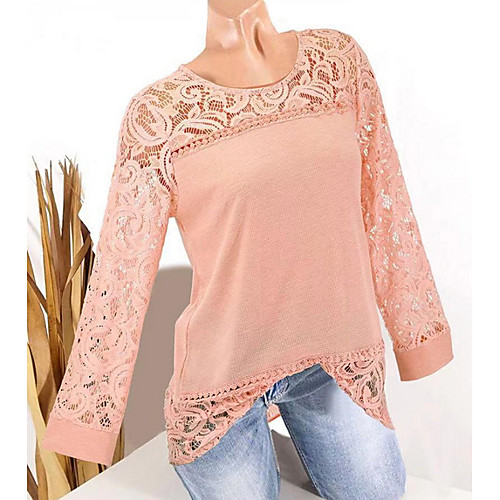 

Women's Daily T-shirt - Solid Colored Patchwork / Lace Trims Blushing Pink