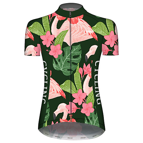 

21Grams Women's Short Sleeve Cycling Jersey PinkGreen Flamingo Bike Jersey Top Mountain Bike MTB Road Bike Cycling UV Resistant Breathable Quick Dry Sports Clothing Apparel / Stretchy