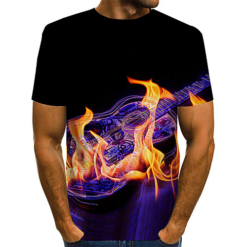 

Men's Daily Holiday Street chic / Exaggerated T-shirt - Color Block / 3D / Abstract Print Black