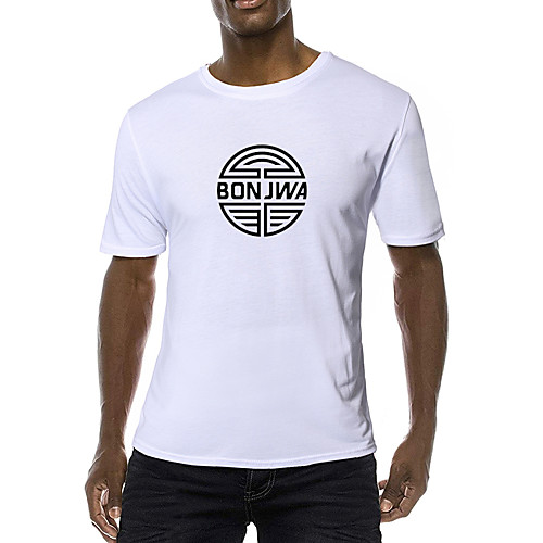 

Men's Daily Sports Business / Basic T-shirt - Solid Colored / Letter Black & White, Print Yellow