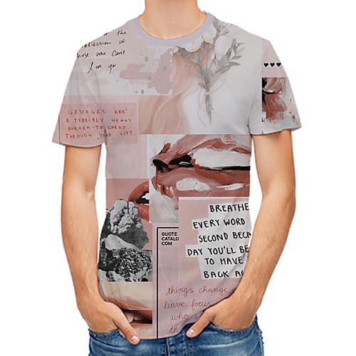 

Men's Daily Club Rock / Street chic T-shirt - Floral / 3D / Letter Print Light gray