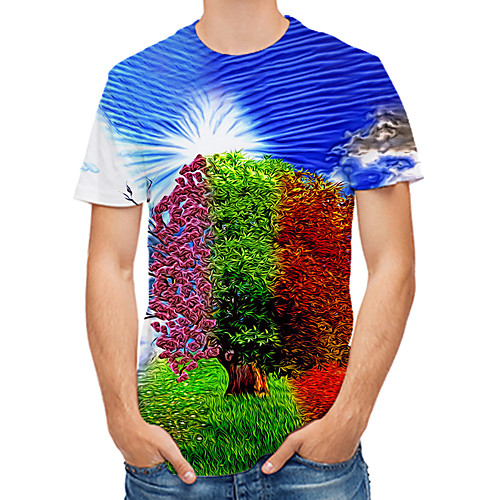 

Men's Daily Club Rock / Street chic T-shirt - Color Block / 3D / Scenery Print Rainbow