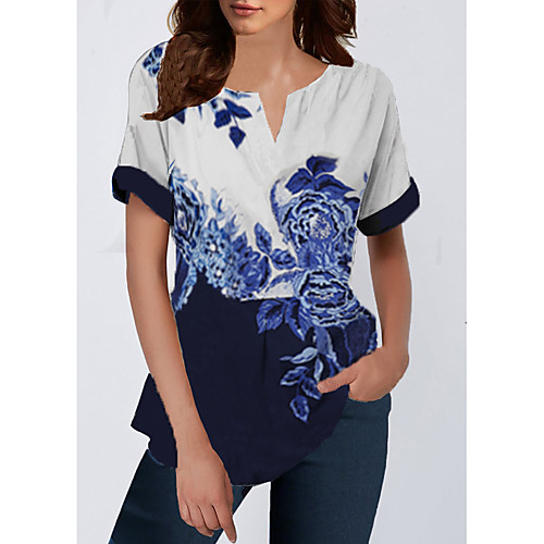 

Women's Daily Casual / Chic & Modern / Fashion Blouse - Floral V Neck Blue