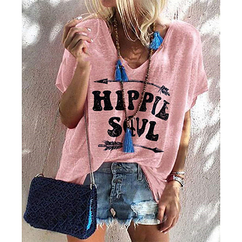 

Women's Letter Print Loose T-shirt Daily Blue / Purple / Blushing Pink / Fuchsia / Khaki / Gray