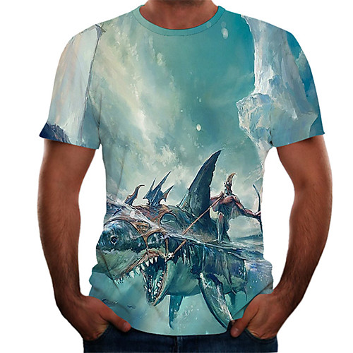 

Men's Daily Basic T-shirt - Color Block / 3D Print Light Blue