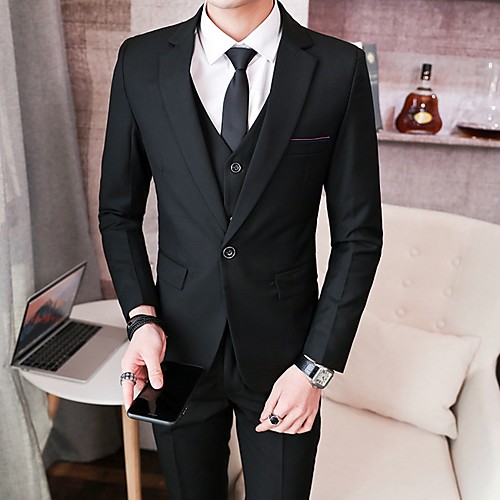 

Men's Suits Notch Lapel Polyester Wine / Black / Navy Blue