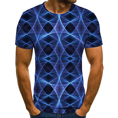 

Men's Geometric T-shirt Sports Round Neck Blue / Short Sleeve