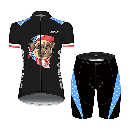 

21Grams Women's Short Sleeve Cycling Jersey with Shorts Black / Red Dog Animal American / USA Bike Clothing Suit Breathable Quick Dry Ultraviolet Resistant Sweat-wicking Sports Dog Mountain Bike MTB