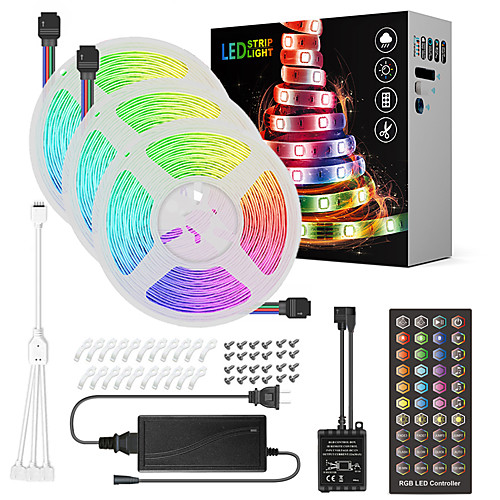 

ZDM 15M(35M) Music Sync Timed Remote Waterproof Flexible Tiktok LED Strip Lights 5050 RGB SMD 450 LEDs IR 40 Key Controller with Installation Package 12V 6A Adapter Kit