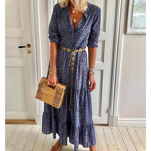 

Women's Dusty Blue Dress Shirt Print S M