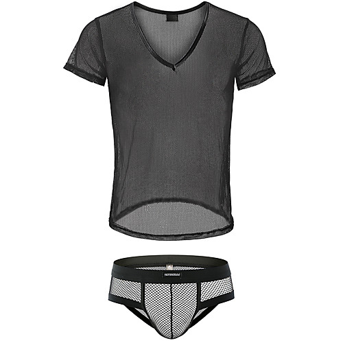 

Men's Mesh Suits Nightwear Solid Colored Black M L XL